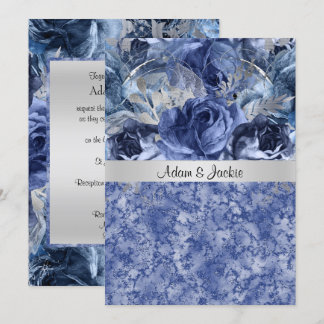 INVITACIÓN MÁRMOL AZUL FLORAL DE BODA ELEGANTE