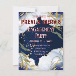 Invitación Mármol Azul Oscuro con Dorado