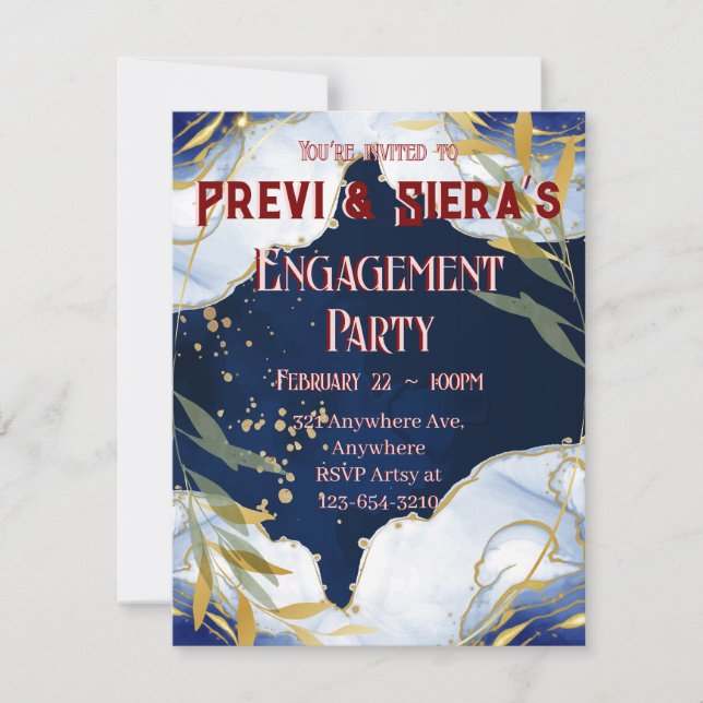 Invitación Mármol Azul Oscuro con Dorado (Anverso)