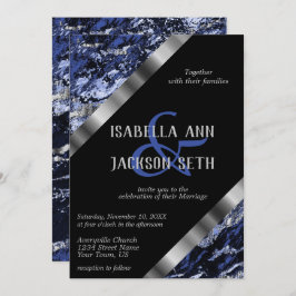 Invitación Mármol azul oscuro y plateado