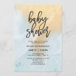 Invitación Mármol azul pastel y oro| Baby Shower
