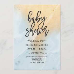 Invitación Mármol azul pastel y oro  Baby Shower