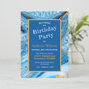 Invitación Mármol azul y dorado