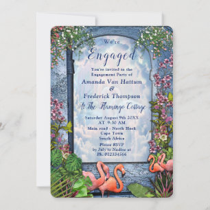 Invitación Mármol azul y flamencos rosados