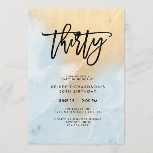 Invitación Mármol azul y oro pastel   30.º Fiesta de cumpleañ