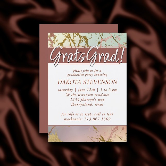 Invitación Mármol beige elegante | Graduación de oro Rosa Sag (Subido por el creador)