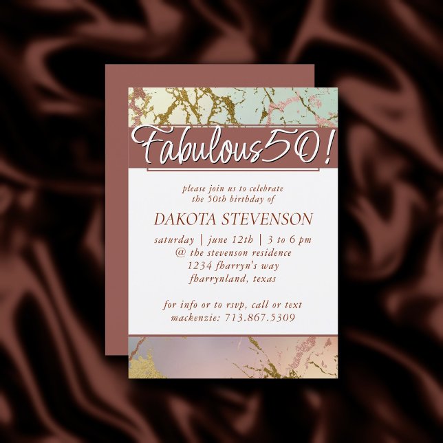 Invitación Mármol beige elegante | Sage Rosa Gold Fabulous 50 (Subido por el creador)