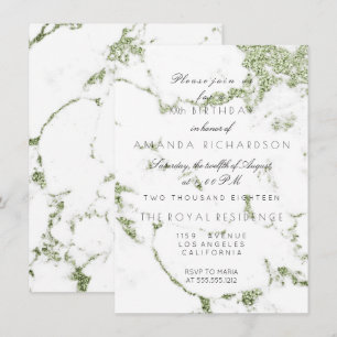 Invitación Mármol Blanco Carrara Menta Verde Brillo Cumpleaño