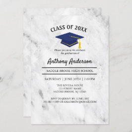 Invitación Mármol Blanco Con Graduación De Tapón Azul De Mari