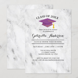 Invitación Mármol Blanco Con Graduación De Tapón De Grado Púr