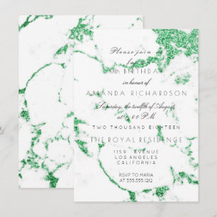 Invitación Mármol Blanco Cumpleaños Verde Esmeralda Brillante