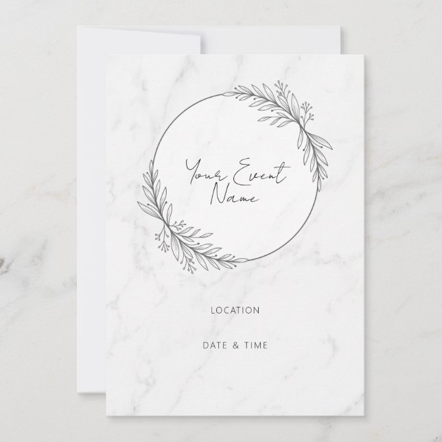 Invitación Mármol Blanco Hoja Gris (Anverso)