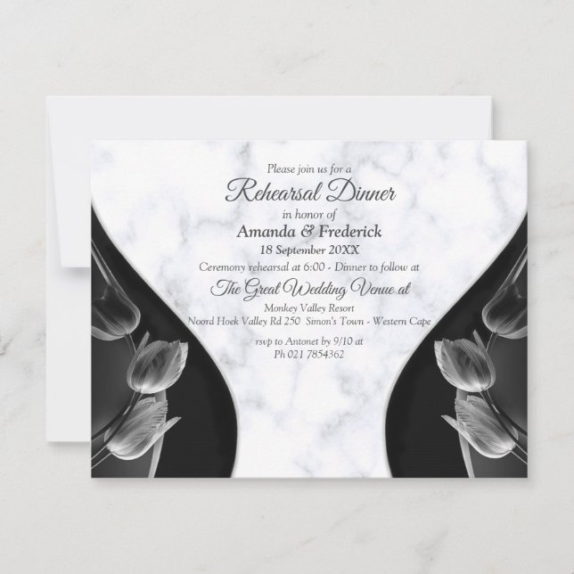 Invitación Mármol Blanco Moderno Abstracto Negro (Anverso)