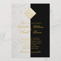 Mármol Blanco Negro Monograma Oro Boda Elegante