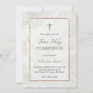 Invitación mármol blanco Primera comunión sagrada