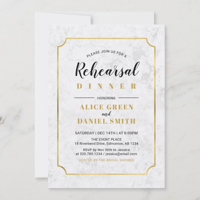 Invitación Mármol | Cena de ensayo de Boda clásico (Anverso)