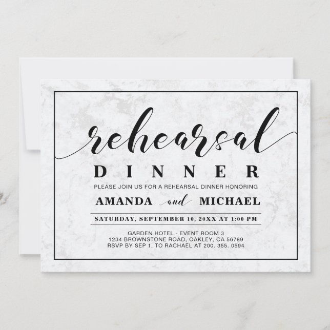 Invitación Mármol | Cena de ensayo de boda moderna simple (Anverso)