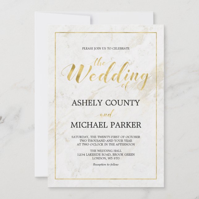 Invitación Mármol | Ceremonia de Boda Moderna Tipografía Simp (Anverso)