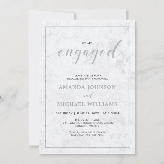 Invitación Mármol | Compromiso de tipografía moderna simple (Anverso)