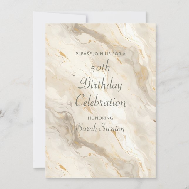 Invitación Mármol de Crema Blanca 50 años (Anverso)