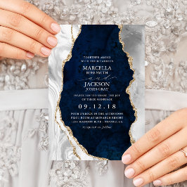 Invitación Mármol de la marina, Boda de la edad blanca y del