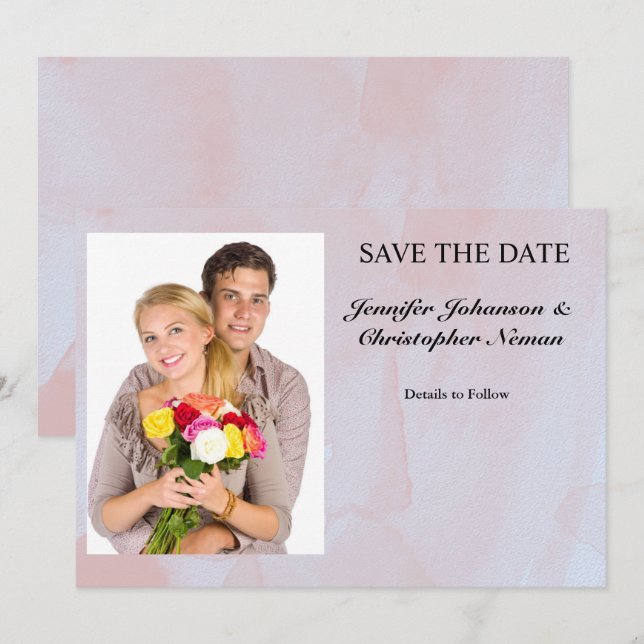 Invitación Mármol de lavanda fotográfica salva la fecha (Anverso / Reverso)