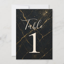 Invitación Mármol de Medianoche Dorado Mesa de Boda Negra y D