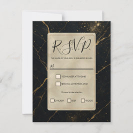 Invitación Mármol de Medianoche Dorado Respuesta de Boda Negr