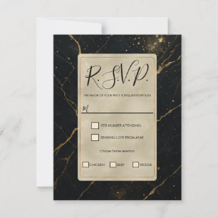 Invitación Mármol de Medianoche Dorado Respuesta de Boda Negr