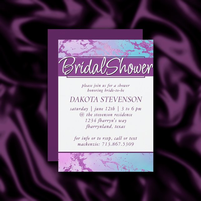Invitación Mármol de moda | Glitzy Glam Violet Purple Blue Om (Subido por el creador)
