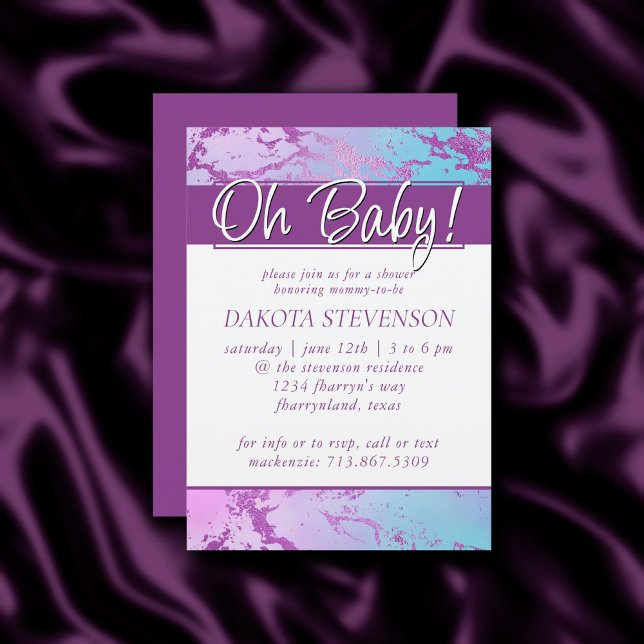 Invitación Mármol de moda | Glitzy Glam Violet Purple Blue Om (Subido por el creador)