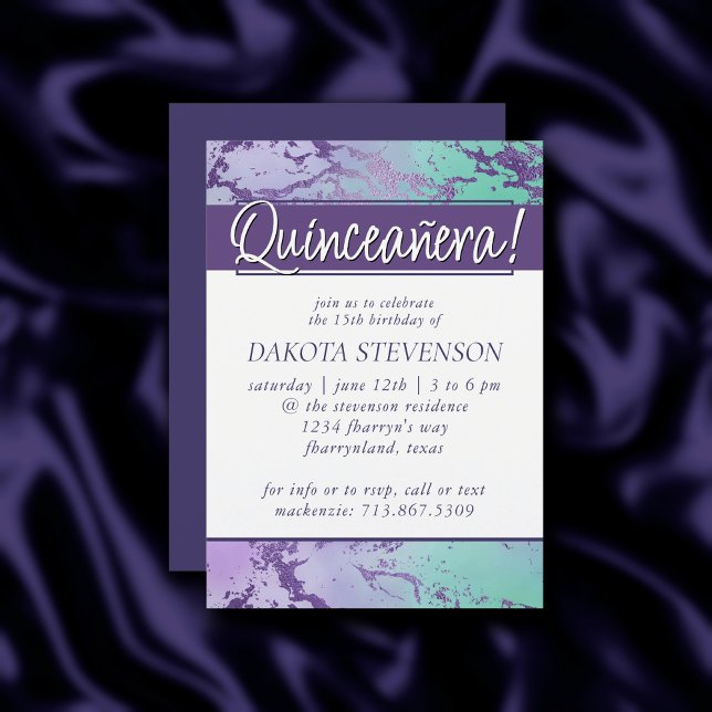 Invitación Mármol de moda | Lavender morado y verde de menta (Subido por el creador)