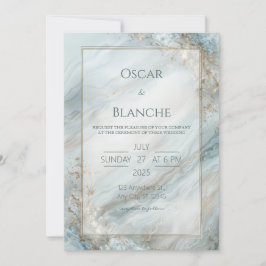 Invitación Mármol de oro con hoja de salvia seafoam para boda