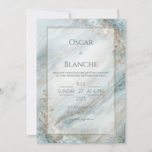 Invitación Mármol de oro con hoja de salvia seafoam para boda