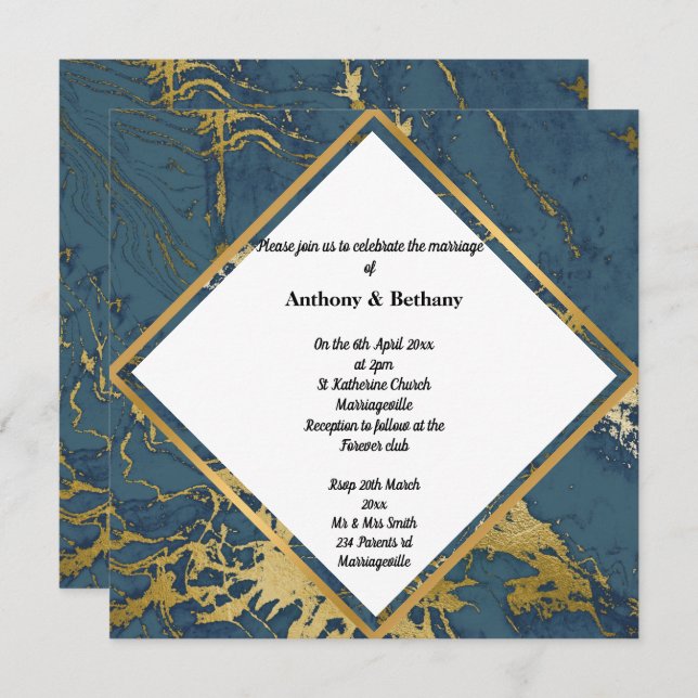 Invitación Mármol de oro inspirado en oro abstracto 2 Boda (Anverso / Reverso)