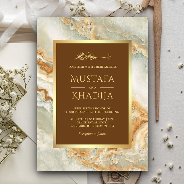 Invitación Mármol de oro marrón Relieve metalizado dorado Bod (Subido por el creador)