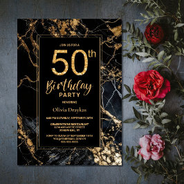 Invitación Mármol de oro negro 50. Fiesta de cumpleaños