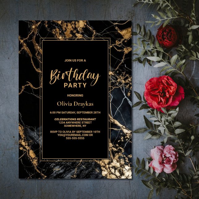 Invitación Mármol de oro negro Cualquier fiesta de cumpleaños (Subido por el creador)