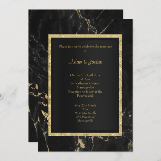 Invitación Mármol de oro negro ELEGANTE BODA (Anverso / Reverso)