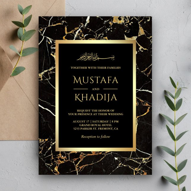 Invitación Mármol de oro negro Relieve metalizado dorado Boda (Subido por el creador)