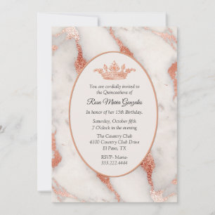 Invitación Mármol de oro Rosa y quinceañera de la corona