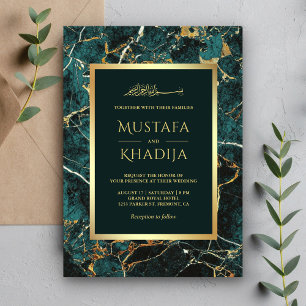 Invitación Mármol de oro verde azulado Relieve metalizado dor