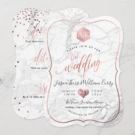 Invitación Mármol de PixDezines+Monograma+Faux RoseGold Honey