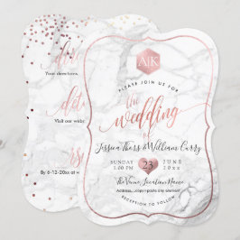 Invitación Mármol de PixDezines+Monograma+Faux RoseGold Honey