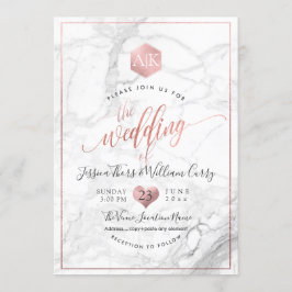 Invitación Mármol de PixDezines+Monograma+Faux RoseGold Honey