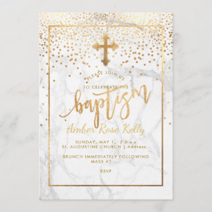 Invitación Mármol de PixDezines+Puntos de oro falsos/Bautismo