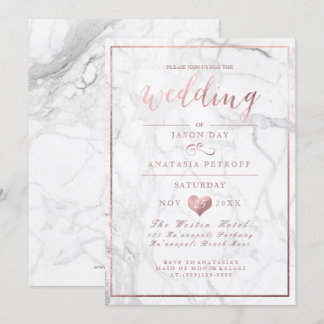 Invitación Mármol de PixDezines/Rosa de Faux Oro/Boda