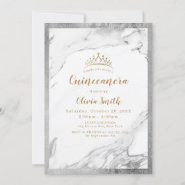 Invitación Mármol de plata dorada imitación Quinceanera