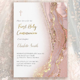 Invitación mármol de tinta | Primer chica de la Santa Comunió