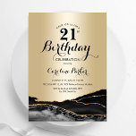 Invitación Mármol del Agate Negro de Oro 21 cumpleaños<br><div class="desc">Invitación a la fiesta de cumpleaños 21 en negro y oro. Diseño elegante y moderno con fondo de mármol de piedra en el fondo de la geoda, oro falso purpurina y letra de escritura tipográfica. La carta de invitación de moda es perfecta para una elegante celebración del cumpleaños de las...</div>